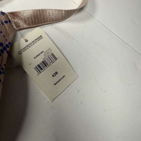 Simply Basic Plunge Bra 42B Nude with Blue Dot Grid Print Padded Underwire NWT - Picture 8 of 8